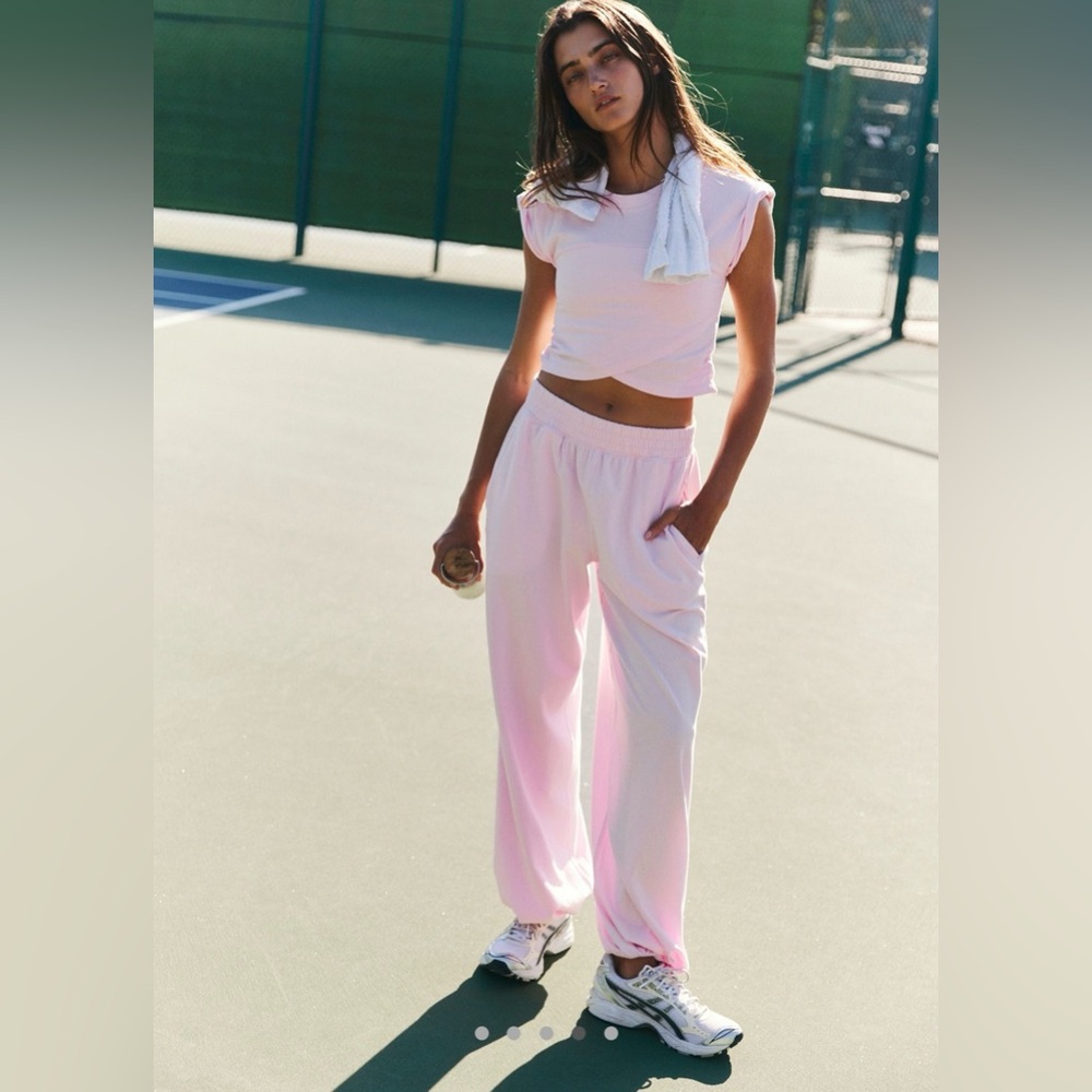 Free People Pink Cropped Tee and Lounge Pants Set